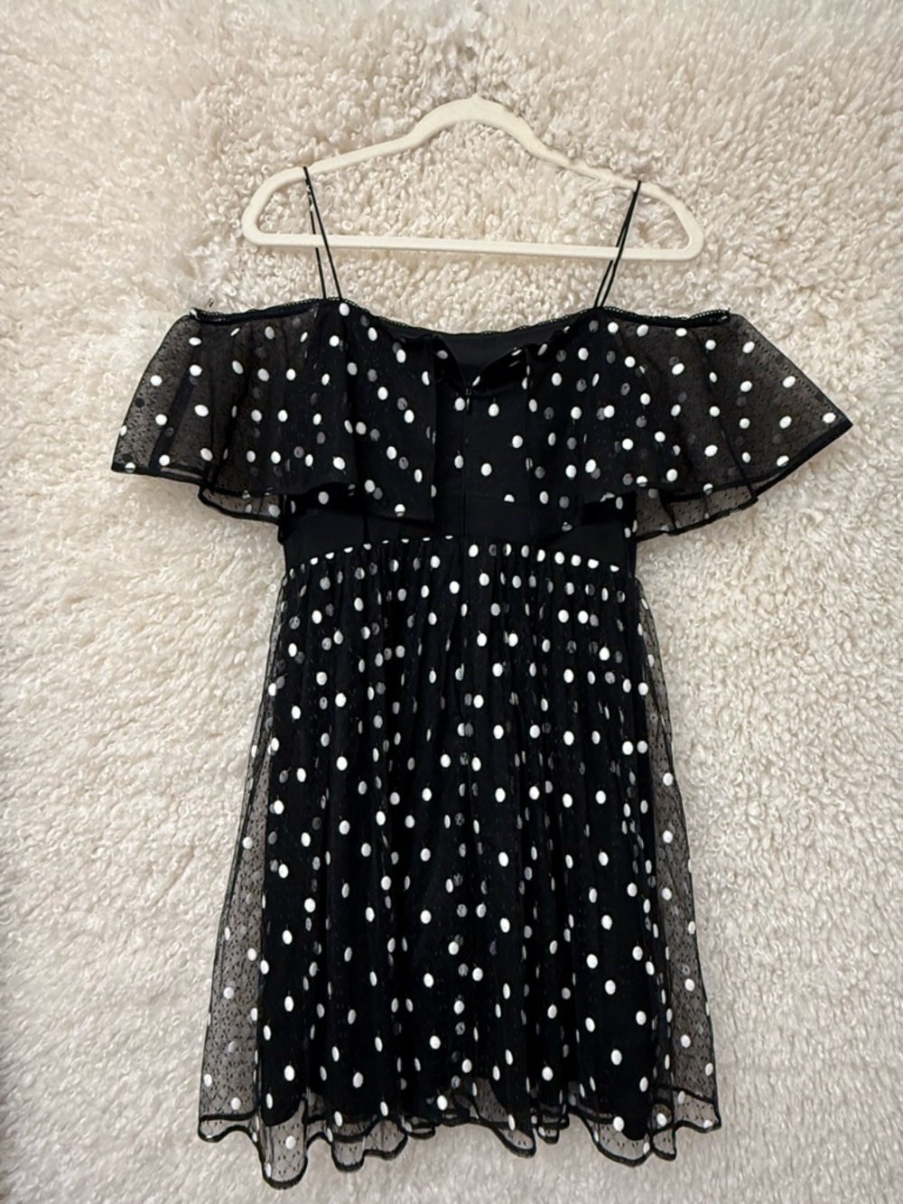 Adrianna Papell Black and White Polka Dot Off-Shoulder Cocktail Dress